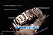 Cartier Rotonde De Miyota Quartz Steel Case/Bracelet with White Dial Diamonds Bezel and Black Roman Numeral Markers