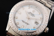 Rolex Day Date II Automatic Movement Full Steel with Diamond Bezel-Diamond Markers and White Dial