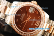 Rolex Datejust Automatic Movement Steel Case with Brown Dial and Diamond Bezel-Two Tone Strap