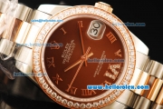 Rolex Datejust Automatic Movement Steel Case with Brown Dial and Diamond Bezel-Two Tone Strap