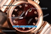 Omega De Ville Ladymatic Swiss ETA 2671 Automatic Full Rose Gold with Brown Stripy Dial and Diamonds Markers