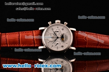 Patek Philippe Grand Complication Swiss Valjoux 7750 Manual Winding Steel Case with White Dial and Brown Leather Strap