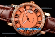 Cartier Rotonde De Miyota Quartz Rose Gold Case with Rose Gold Dial Diamonds Bezel and Black Roman Numeral Markers