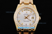 Rolex Day-Date Oyster Perpetual Automatic Full Gold with Diamond Bezel and White Dial