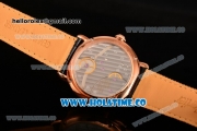 Cartier Rotonde De Asia Manual Winding Rose Gold Case with Black Roman Numeral Markers White Dial and Black Leather Strap