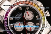 Rolex Daytona Rainbow Asia 3836 Automatic Steel Case/Strap with Colorful Diamond Bezel and Black Dial (BP)