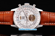 Breitling Navitimer Tourbillon Automatic Movement Silver Case with White Dial and Brown Leather Strap-Stick Markers