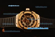 Hublot King Power Swiss Valjoux 7750 Automatic Rose Gold Case with Skeleton Dial and Black Rubber Strap