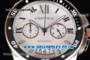 Cartier Calibre de Cartier Diver Japanese Miyota OS20 Quartz Steel Case with White Dial Roman Markers and Black Rubber Strap