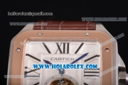 Cartier Santos Tourbillon Asia Automatic Steel Case with Rose Gold Bezel and White Dial - Roman Numeral Markers
