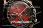 Rolex Daytona Vintage Edition Chrono Miyota OS20 Quartz Steel Case with Red Dial and Black Leather Strap