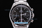 Omega Speedmaster Chronograph Asia Valjoux 7750 Automatic with Black Dial and Black Bezel