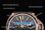 Panerai PAM 228 Luminor Firenze GMT Swiss Valjoux 7750 Automatic Steel Case with Blue Dial and Leather Strap - Superlumed Sitck Markers (H)