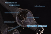 IWC Portuguese Chronograph Miyota OS10 Quartz PVD Case with Black Dial Black Rubber Strap and Numeral Markers