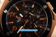 Hublot Big Bang Chronograph Miyota Quartz Movement Rose Gold Case with PVD Bezel and Black Dial