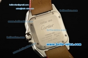 Cartier Santos 100 Medium Swiss Quartz Steel Case Gold Bezel with Red Leather Strap White Dial Roman Markers