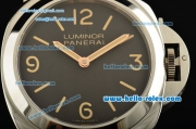 Panerai Luminor Base Special Edition PAM 390 Swiss ETA 6497 Manual Winding Steel Case with Brown Leather Strap Black Dial and Numeral Markers