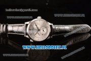 1:1 Jaeger-LECoultre Master Georgraphic Miyota 9015 Automatic Steel Case with Silver Dial Stick Markers and Black Genuine Leather