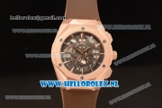 Hublot Classic Fusion Aerofusion Chronograph Orlinski Japanese Miyota OS20 Quartz Rose Gold Case with Black Dial Stick Markers and Brown Rubber Strap