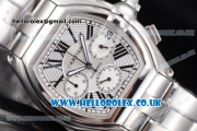 Cartier Roadster Chronograph Japan Seiko VK 67 Quartz Stainless Steel Case/Bracelet with Silver Dial and Roman Markers