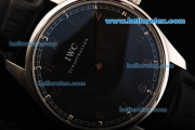IWC Manual Winding Movement Black Dial with Steel Arabic Numerals and Black Leather Strap