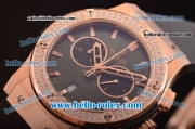 Hublot Classic Fusion Chronograph Miyota Quartz Rose Gold Case - Diamond Bezel with Grey Dial and Black Rubber Strap - 7750 Coating