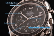 Omega Speedmaster Chrono Swiss Quartz Steel Case PVD Bezel with Steel Strap and Black Dial Numeral Markers