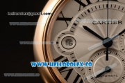 Cartier Ballon Bleu De Chrono Swiss Valjoux 7750 Automatic Rose Gold Case with White Dial Roman Numeral Markers and Genuine Leather Strap