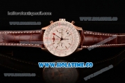 Breitling Navitimer GMT Chrono Swiss Valjoux 7750 Automatic Rose Gold Case with White Dial Stick Markers and Brown Leather Strap