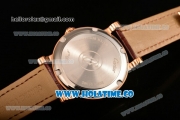 Cartier Rotonde De Miyota Quartz Rose Gold Case with Diamonds Markers White Dial and Brown Leather Strap