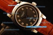 Rolex Cellini Swiss Quartz Steel Case with Black Dial and Diamond Markers-Lady Size