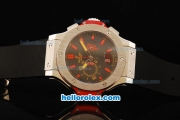 Hublot Big Bang Chronograph Miyota Quartz Movement Steel Case with Black Dial and Red Markers-Black Rubber Strap