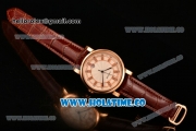 Cartier Rotonde De Miyota Quartz Rose Gold Case with Diamonds Markers White Dial and Brown Leather Strap