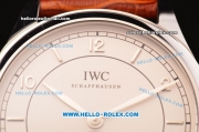 IWC Portuguese Vintage Swiss ETA 2836 Automatic Steel Case with White Dial - Numeral Markers and Brown Leather Strap