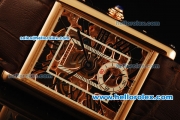 Cartier Tank Skeleton Manual Winding Movement Rose Gold Case with Brown Leather Strap