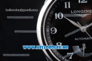 Longines Master Power Reserve Swiss ETA 2824 Automatic Steel Case with Black Dial and Black Leather Strap Arabic Numeral Markers