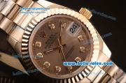 Rolex Datejust Automatic Full Steel with Gold Bezel and Silver Dial-Diamond Markers