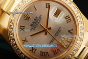 Rolex Datejust Oyster Perpetual Automatic Movement Gold Case with Gold Roman Numeral Markers and Diamond Bezel