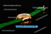 Rolex Cellini Time Asia 2813 Automatic Yellow Gold Case White Dial Green Leather Strap and Stick/Roman Numeral Markers
