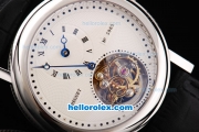 Breguet Jubilee Regulatuer Salmon Flying Tourbillon Manual Wind Movement Silver Case with White Dial and Black Leather Strap