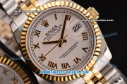 Rolex Datejust Asia 2813 Automatic Stainless Steel Case Gold Bezel with Two Tone Strap and White Dial - ETA Coating