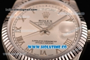 Rolex Day-Date Asia 2813/Swiss ETA 2836/Clone Rolex 3135 Automatic Steel Case with Roman Numeral Markers and Silver Dial (BP)
