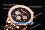 Breitling Navitimer GMT Chrono Swiss Valjoux 7750 Automatic Full Rose Gold with Black Dial and Stick Markers