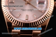 Rolex Day-Date Swiss ETA 2836 Automatic Rose Gold Case/Bracelet with Silver Dial and Stick Markers (BP)