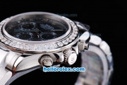 Rolex Daytona Oyster Perpetual Chronometer Automatic ETA Case with White Diamond Bezel,Black MOP Dial and Roman Marking