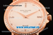 Patek Philippe Calatrava Miyota Quartz Rose Gold Case with White Dial and Diamonds Markers - Diamonds Bezel