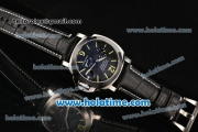 Panerai PAM 090 Luminor Power Reserve Automatic Movement Steel Case with Black Grid Dial and Black Leather Strap