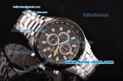 Ferrari Chrono Miyota OS10 Quartz Steel Case PVD Bezel with Steel Strap and Black Dial Stick Markers Three Subdials