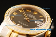 Rolex Datejust Automatic Movement ETA Coating Case with Diamond Bezel and Roman Numerals-Two Tone Strap