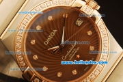 Omega Constellation Swiss ETA 2824 Automatic Steel Case with Rose Gold Bezel and Diamond Markers/Bezel-Brown Stripe Dial